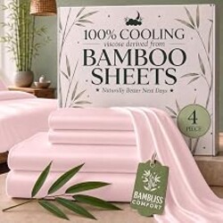 SLEEP SANCTUARY 100% Viscose Derived from Bamboo Sheets Twin Size 4pcs – BamBliss Luxury Cooling Sheets for Hot Sleepers - Cloud Soft, 17" Deep Pocket, Ultra Durable Bed Set (Light Pink)