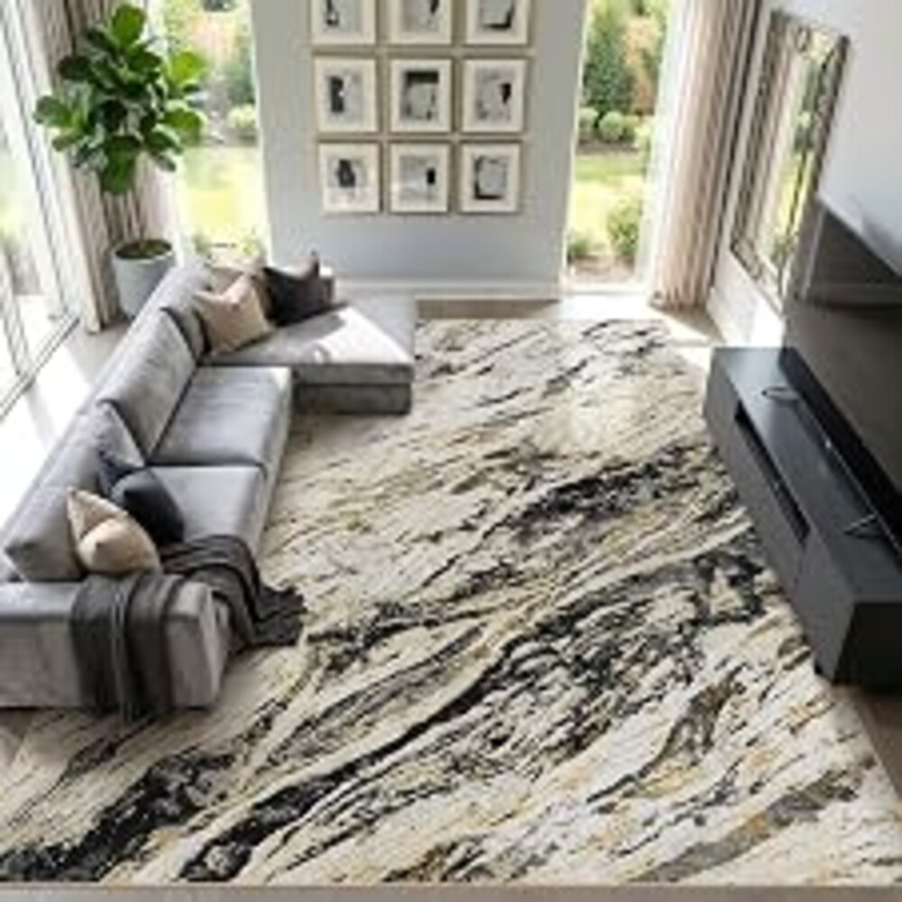 Micgeek Area Rugs for Living Room: 12X15 Abstract Washable Rug Modern Neutral Large Soft Stain Resistant Non-Slip for Bedroom Dining Room Indoor Home Office Carpet - Black Gold