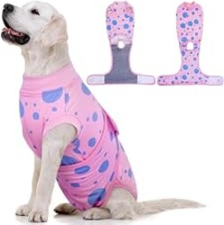 Kuoser Dog Surgery Suit, Soft Dog Spay Recovery Suit Female, Anti Licking Neuter Recovery Suit for Male Dogs, Post-Op Pet Surgical Suit Protective Wear E-Collar & Cone Alternative,Pink Polka Dots 2XL