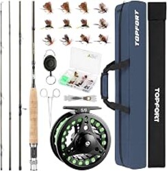 TOPFORT Fly Fishing Rod and Reel Combo, 4-Piece Fly Rod Kit with Complete Fly Fishing Gear: Fly Rod, Pre-Spooled Fly Fishing Reel, Fishing Flies, Leader, Forceps, Nipper and Carrying Case