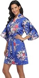 Super Shopping-zone Women's Floral Short Satin Bridesmaid Robes Silky Bride Robes Getting Ready