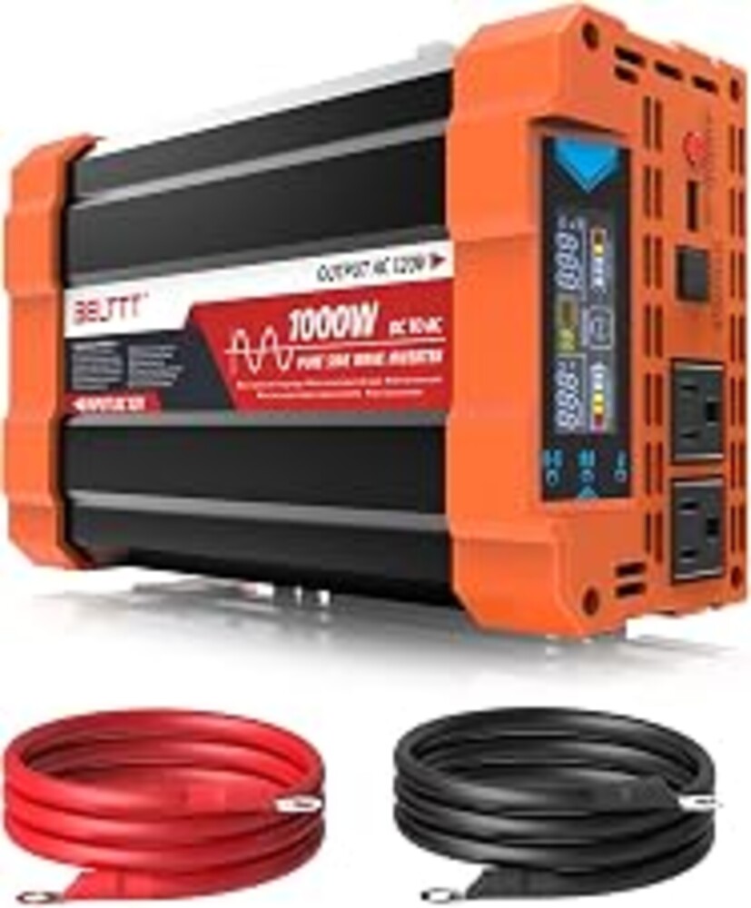 BELTTT 1000Watt Pure Sine Wave Inverter 12V DC to 120V AC, 2000W Peak | LCD Display, Dual AC Outlets, 5V 2.1A USB, Power Inverter for RV, Truck, Off-Grid Solar Inverter 12V to 110V Converter