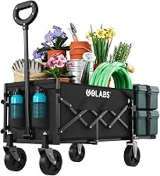 Golabs WA1 Collapsible Folding Wagon Cart, Max 220lb Load, Expands to 100L | Dual-Bearing Wheels, Smooth Swivel Steering, Drop-Down Tailgate, Extended Storage, 2 Cup Holders,Grocery/Garden/Camping,Black