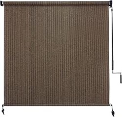 Amagenix Outdoor Roller Shades 6'(W) X 6'(H), Exterior Cordless Patio Shades Roll Up Outdoor Blinds with 90% UV Protection, Two-Section Poles with One-Piece Fabric, Mocha