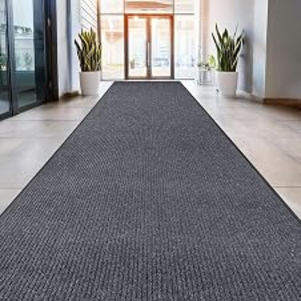 MaxMat® 4x8 Outdoor Rug, Extra Large Entryway Mat - Heavy Duty Doormat, Waterproof, Low-Profile, Easy to Clean, Rubber Floor Mat (4 x 8 Feet, Grey, MXM-RIB0048GY)