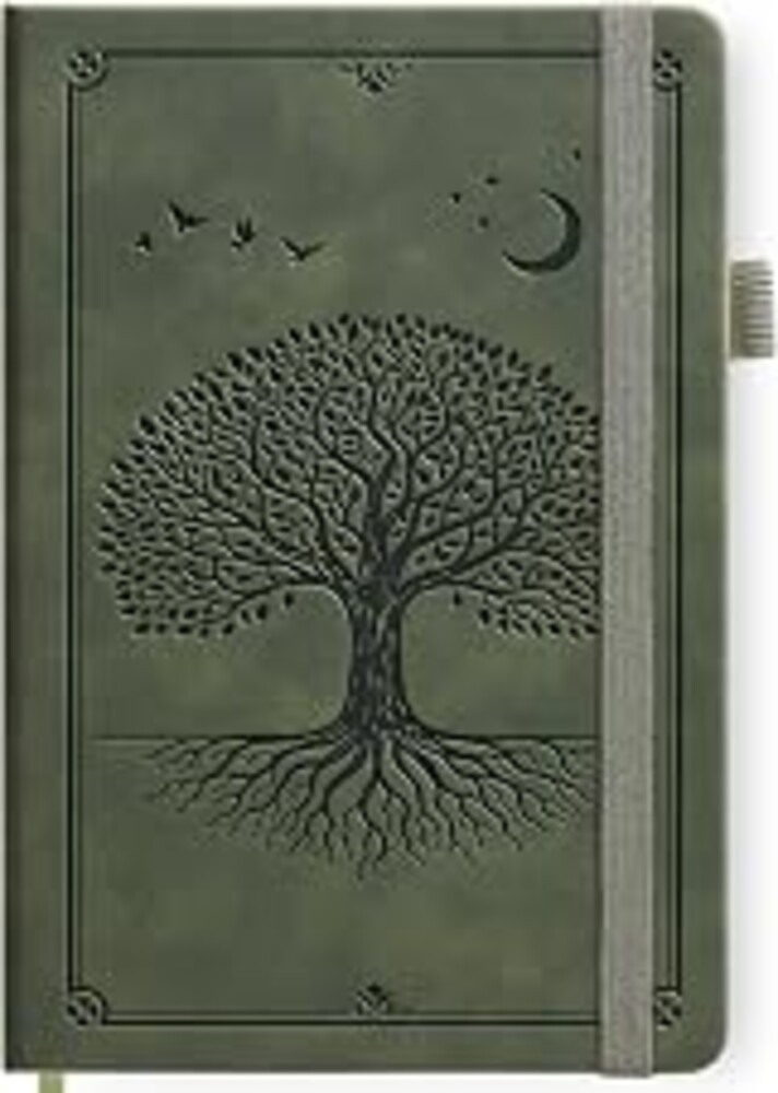 Lined Journal Notebook Hardcover Leather Bound 300 Pages A5 Green Diary | College Ruled 5.7x8.4" Journaling Notebooks for Men & Women, Writing for Personal, Thick Travel Daily Note Book Tree of Life
