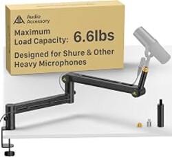 AA AUDIO ACCESSORY Mic Arm Desk Mount (Design for Heavy Mic) 6.6lbs Load Capacity, Stable Gear Lock Never Sags, Metal Low Profile Microphone Boom Stand for Shure SM7B SM7dB MV7, Blue Yeti, Rode PodMic