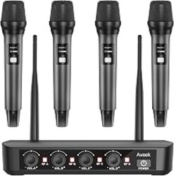 Aveek Wireless Microphone System 4 Pack, 262FT Long Range Low Latency Mics | 40H Rechargeable Battery, Stable Signal, Studio Sound, Handheld Karaoke Mics for Singing, Church, Speech, Wedding, Home Party