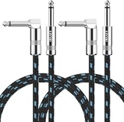 Sovvid 6FT Instrument Cable 2 Pack - Electric Guitar & Bass Cable with Right Angle 1/4 Inch Connector - Black & Blue