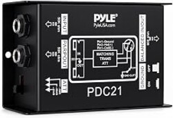 Premium Direct Injection Audio Box - Passive DI Unit Hum Eliminator w/Input Attenuator to Connect Guitar & Bass, 1/4'' Impedance Transformer Connector to Balanced & Unbalanced XLR, Black - Pyle PDC21