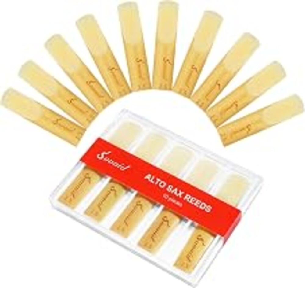 Sovvid 10 Pack Professional Alto Saxophone Reeds with Plastic Box, Strength 2.5 Alto Sax Reeds, Laser Engraved Marking & Thinner Reed Tip for Easy of Play, Traditional Reeds for Saxophone Alto