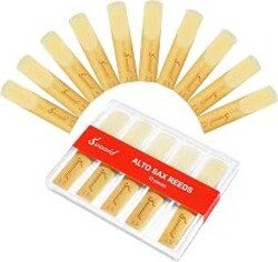 Sovvid 10 Pack Professional Alto Saxophone Reeds with Plastic Box, Strength 2.5 Alto Sax Reeds, Laser Engraved Marking & Thinner Reed Tip for Easy of Play, Traditional Reeds for Saxophone Alto