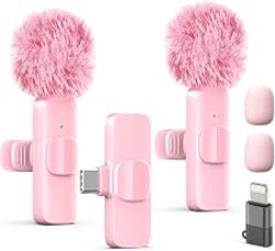 LIZHUZHONG Wireless Lavalier Lapel Microphone for iPhone, iPad, mini Video Recording Mic for Interview Video Podcast Vlog YouTube & Livestream, Noise Reduction, Plug & Play (Pink)