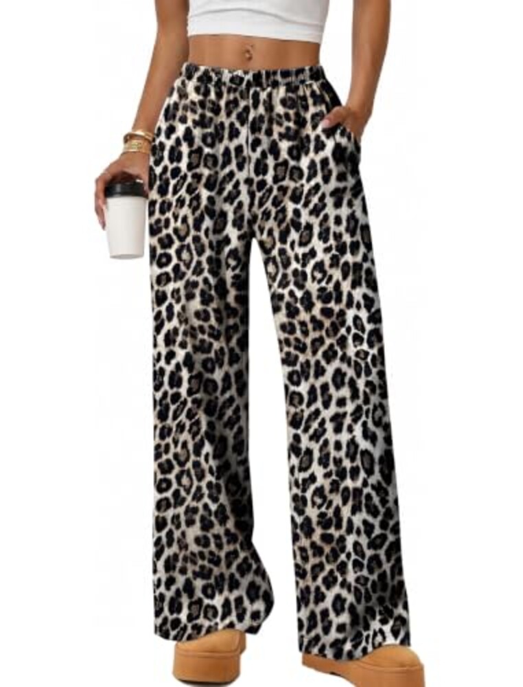 WHIOLL Women's Leopard Print Wide Leg Pa