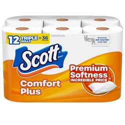 Scott ComfortPlus Toilet Paper, 12 Tripl