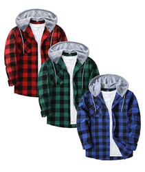 ZITY 3 Pack Men's Flannel Hoodie Shirts