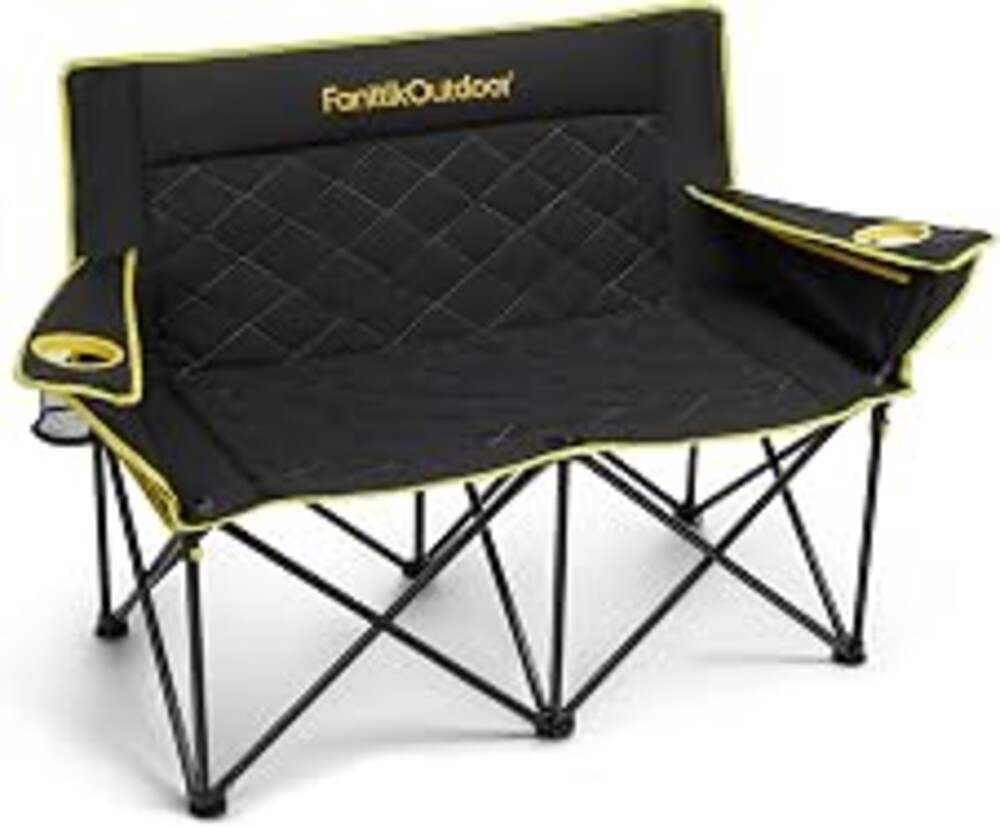 FanttikOutdoor Zeta L11 Duo Pro Double Camping Chair, 2 Person Portable Folding Couch, Up to 600 lbs, High Strength Loveseat with Cup Holder & Carry Bag for Travel, Patio, Games, BBQ, Backyard, Black