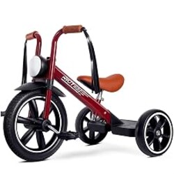 RIDYEE Toddler Tricycle for 2 to 5 Years, Trike for 3 Year Old | Front Light, 12 Inch Rubber Front Wheel, Adjustable Seat, Soft Handgrip with Tassels, Red