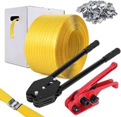 WCM Strapping Banding Strapping Kit, Poly Strapping Kit, Packaging Banding Tool with 1/2" Width, 2600 ft Length Polypropylene Strapping Coil Roll and Dispenser Box – Certified 300 lbs Break