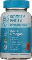 SmartyPants Teen Guy Plus Multi & Omegas Multivitamin Gummies with Omega 3 DHA/EPA, Vitamins D3, C, B12, B6, A, K, Zinc, Folate, Gluten Free, Clean Label, Pineapple Orange, 60 Gummies (30 Day Supply)