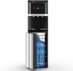Manastin Bottom Loading Water Cooler Dispenser, Dark Black | Manastin Bottom Loading Water Cooler for 5 Gallon Bottles, Stainless Steel, 3‑Temp Hot/Cold/Room, Dark Black for Home Office