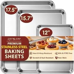 𝟒𝟏%𝟎𝐟𝐟 Baking Sheet Set of 3: Stainless Steel Cookie Sheets for Baking | 𝟏𝟕.𝟓/𝟏𝟓.𝟕/𝟏𝟐 𝐈𝐧𝐜𝐡 Baking Pans Set - Dishwasher Safe, Rust Resistant - Mirror Finish, Non Toxic & BPA Free