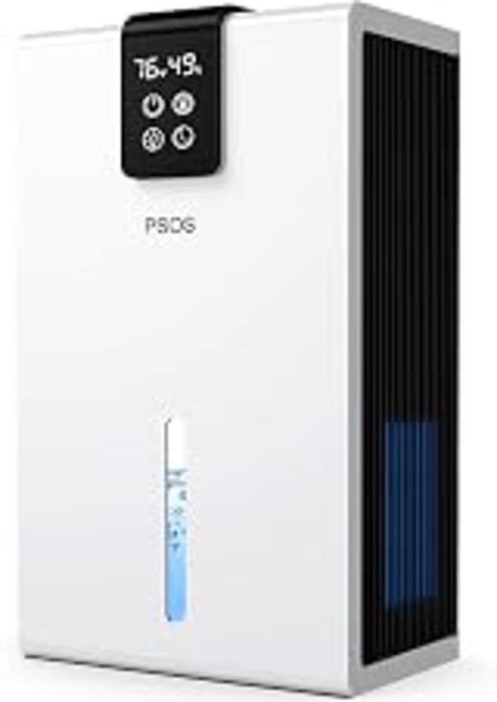 PSOS Dehumidifier, Dehumidifiers for Home, 98 OZ Water Tank, (1000 sq.ft) Quiet Dehumidifier for Basement Bathroom Bedroom with Humidity Display, Auto Shut Off, Relaxing 7 Color Ambient Light(White)