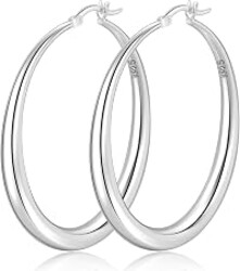 PABBEU Sterling Silver Hoop Earrings for Women Large Thick Chunky 35-70mm | S925 Hypoallergenic Nickel&Lead-Free Lightweight Big Sterling Silver Hoop Earrings High Polished Non-Tarnish Thick Hoops Gift