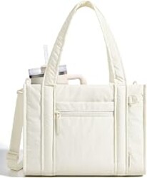 BAGSMART Boxy Tote Bag for Women, Crossbody Work Bag with Zipper | 3 Sizes Small Mini Tote Bag, Inner Tumbler Pocket Crush Bow Should Bag for Travel Work College