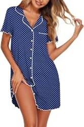 Ekouaer Nightgowns for Women Button Down Sleep Shirt Short Sleeve Sleepwear | Ladies Night Gowns Classic Night Shirt Casual Pajama Dress for Sleep, Wedding, Party, Labor, Delivery, Maternity, Nursing