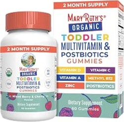 MARYRUTH'S Organic Toddler Multivitamin Gummies + Postbiotics, 60 Servings | USDA Organic, For Kids Ages 2+, Immune Support, Vitamin C, D3, A, Zinc, Vegan, Non-GMO