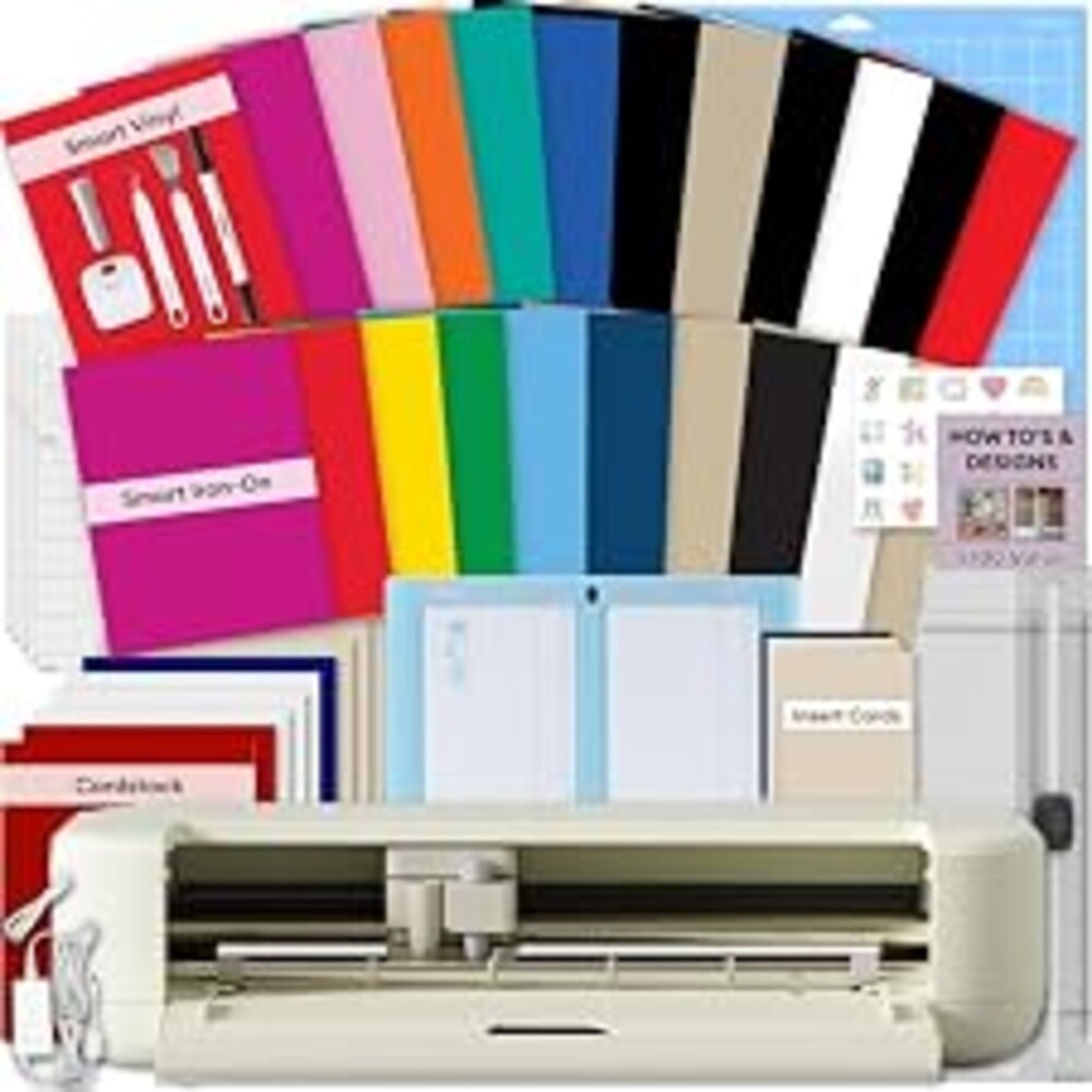 Cricut Explore 5 Essential Bundle + Rainbow Sampler | Includes Smart Vinyl, Smart Iron-On, Printable Vinyl, Cardstock & 100+ Project eBook