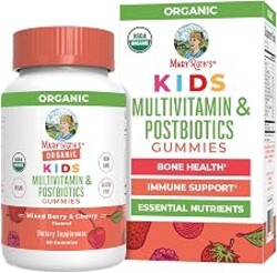MARYRUTH'S USDA Organic Kids Multivitamin + Postbiotics Gummies, 60 Count | USDA Organic, Lactobacillus Rhamnosus, Vegan, Non-GMO, 60 Count