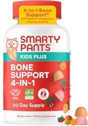 SmartyPants Kids Bone Support 4-in-1 Gummies with Calcium, Vitamin D3, K2 & Phosphorus for Growing Bones, Strawberry Mango, 60 Count (30 Day Supply)