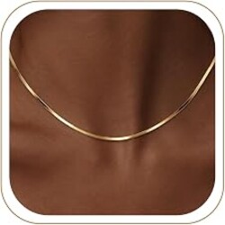 WomenGifts 14K Gold Silver Plated Herringbone Necklace for Women, Dainty Snake Chain Choker, Trendy Simple Long Layered Jewelry Non Tarnish, 3/4/5/8mm,14,16,18,20,22,24,26 Inch Thin & Chunky Options