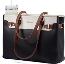 LOVEVOOK Laptop Tote Bag for Women Work, Teacher Tote Bag with Large Cup Holder, Waterproof Leather Computer Bag