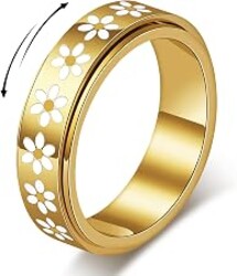 Sfloemm Daisy Fidget Ring for Anxiety Relief - 18K Gold Plated Spinner Band for Stress Relief,Stainless Steel Statement Flower Ring for Women,Thoughtful Gift for Birthday Valentine's Day,Size 6-10