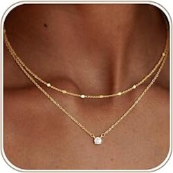 Coshilta Layered Gold Necklaces for Women, 14K Plated Gold Sterling Silver Plated Dainty Pendant Necklace Set with Cubic Zirconia,Stackable Chain Choker,Trendy Personalized Jewelry Gift Non Tarnish