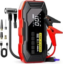 Jump Starter with Air Compressor 4000A Portable Car Battery Jump Starter (All Gas/10L Diesel), 160PSI Auto-Shutoff Tire Inflator Air Compressor, SuperSafe 12V Jump Box Car Battery Jumper Booster