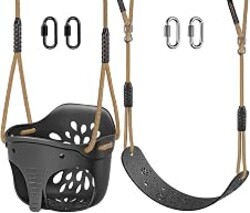 SELEWARE High Back Full Bucket Toddler Swing and Kids Swing Seat, Black | Heavy-Duty Soft Elephant Baby Swing & Kids Tree Swing w/Adjustable Ropes & Carabiners for Indoor/Outdoor Backyard Playground