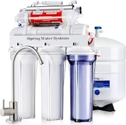 iSpring RCC7AK-UVBN, NSF Certified, 7-Stage Under Sink Reverse Osmosis Water Filtration System with Alkaline Remineralization and UV Filter, Patented Top-Mounted Faucet Design for Easy Installation
