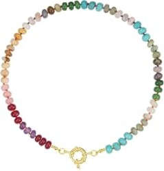 KissYan Beaded Gemstone Necklaces for Women | Colorful Bead Natural Stone Choker with 14K Gold Plated Spring Ring Clasp, Handmade Knot Jewelry for Summer Beach