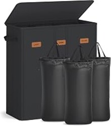 SONGMICS 160L Laundry Hamper, 4-Compartment Laundry Sorter with Lid | Laundry Basket, Labels, Removable Liner Bags, for Bedroom, Ink Black, TINA Collection URLH013B01