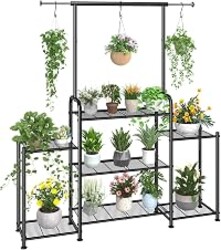 Simple Trending Plant Stand Indoor Outdoor, Metal 3 Tier Tall Hanging Plant Shelf for Multiple Flower Planter Large Heavy Duty Ladder Plant Holder for Garden, Black