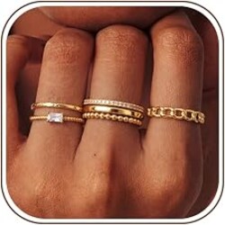 14K Gold Plated Stackable Rings for Women Statement Band Ring Set Size 5-11 | 6PCS, Non Tarnish, Waterproof, Cubic Zirconia, Dainty Trendy Stacking Thin Thumb Ring Stack, Gold/Silver Color, Daily, Gifts