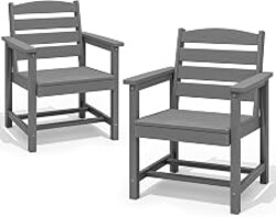 SERWALL Patio Dining Chair Set of 2,All Weather HDPE Dining Chair, Gray | Outdoor Dining Chairs built to last with 330 lb capacity. Compact 23.4"x23.6"x33.6"H. Weatherproof & easy to clean.