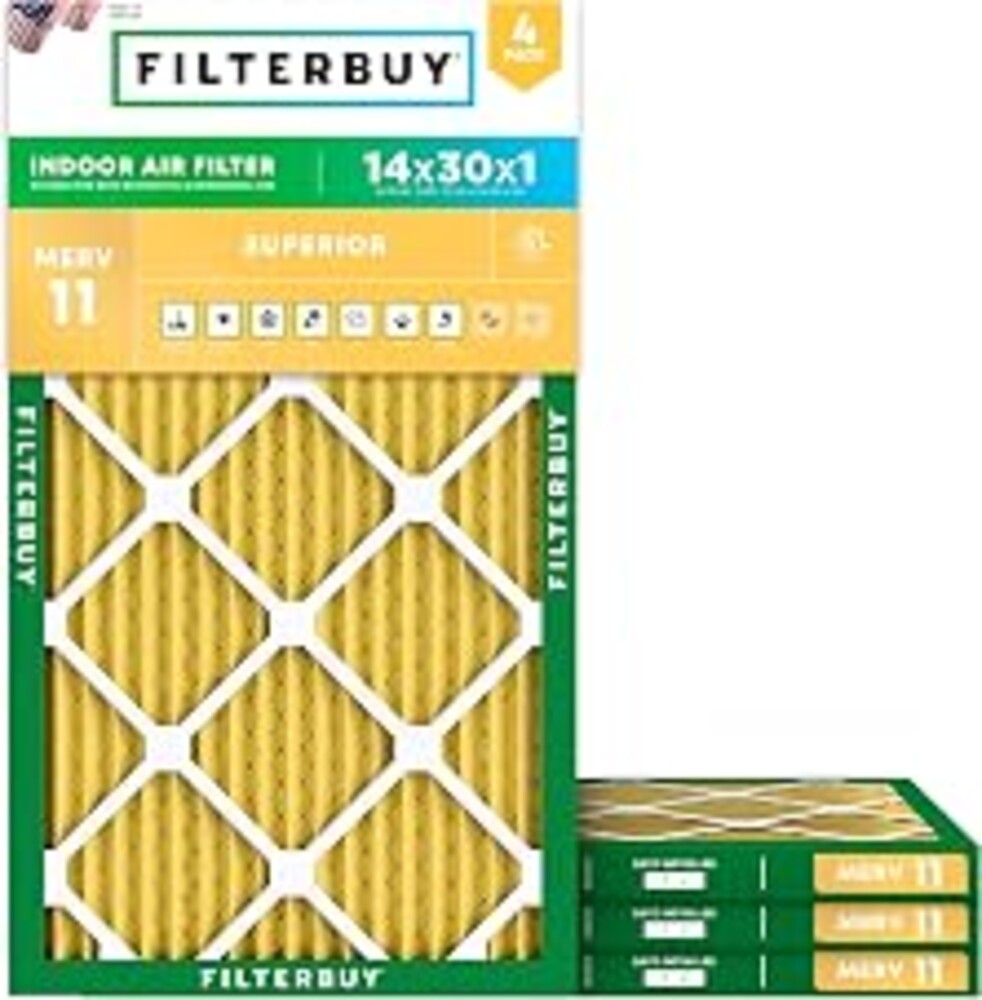 Filterbuy 14x30x1 Air Filter MERV 11 Pet & Allergy Defense (4-Pack) | Electrostatic Pleated HVAC AC Furnace Filters Replacement, Made in USA (Actual Size: 13.88 x 29.88 x 0.75)