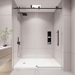 KPUY Frameless Sliding Shower Door 55-60" W x 76" H, Matte Black | 1/4" (6mm) Tempered Glass with Explosion-Proof Film Nano Coating, Reversible Installation, Adjustable Width, Rust-Resistant