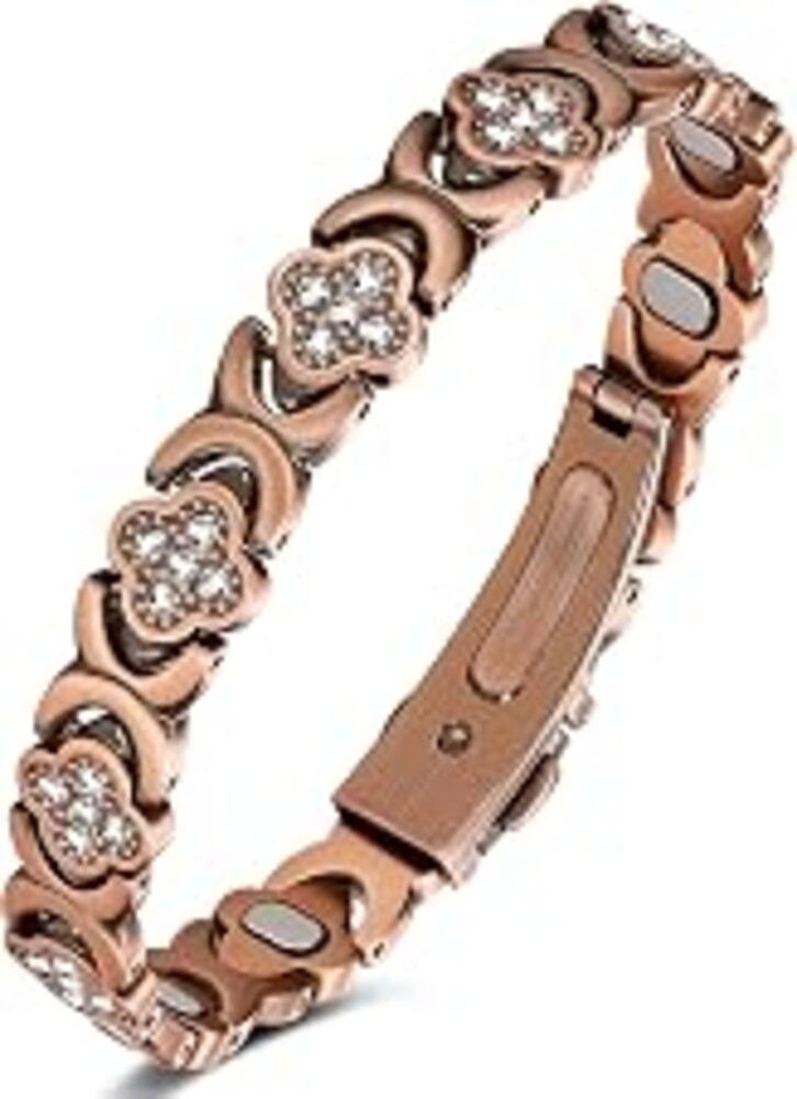 Feraco Pure Copper Bracelets for Women, Ultra Strength Magnetic Bracelet | Neodymium Magnets & Sparkling Cubic Zirconia, Adjustable, Infinite Clover Jewelry