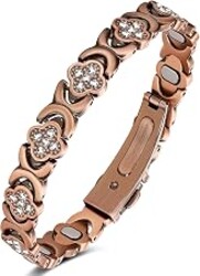 Feraco Pure Copper Bracelets for Women, Ultra Strength Magnetic Bracelet | Neodymium Magnets & Sparkling Cubic Zirconia, Adjustable, Infinite Clover Jewelry